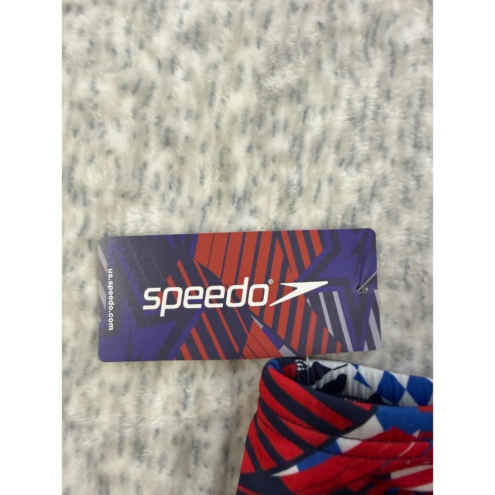 Speedo Mens Endurance Overdrive Swim Brief True Cobalt Stars Stripes Red Blue 34 - Picture 4 of 6